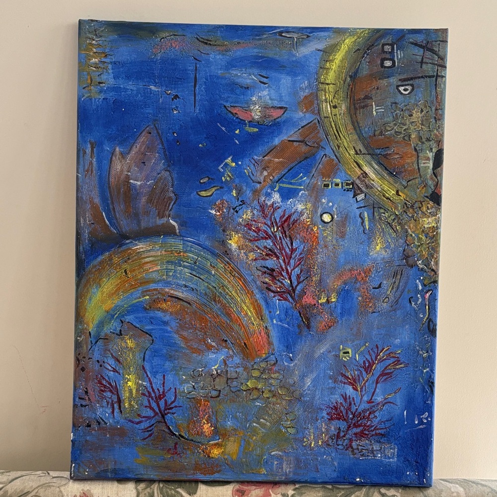 Abstract Blue and Gold Canvas Art